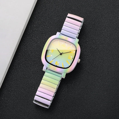 Square Elastic Strap Quartz Wristwatches Set