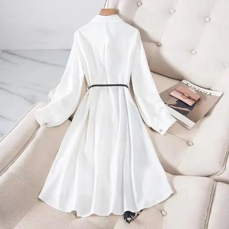 Polo Neck Single-Breasted Knee Length Dress