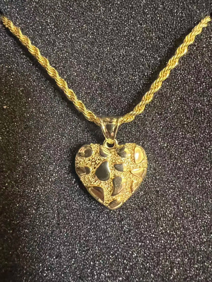 18K Gold Rope Chain Heart Pendant Necklace