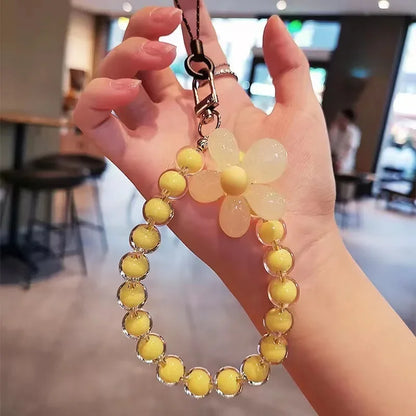 Colored Bead Petal Lanyard for IPhone Anti-Lost Bracelet Case Wrist Strap