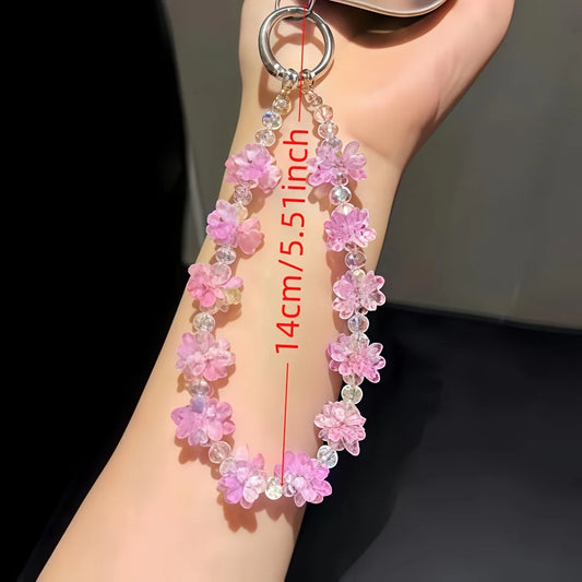 Gradient Crystal Flower Mobile Phone Chain Anti Loss Wrist Strap
