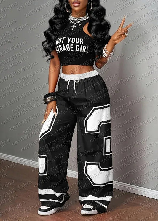 Graphic Wide Leg Elastic Waist Casual Summer Streetwear Pants