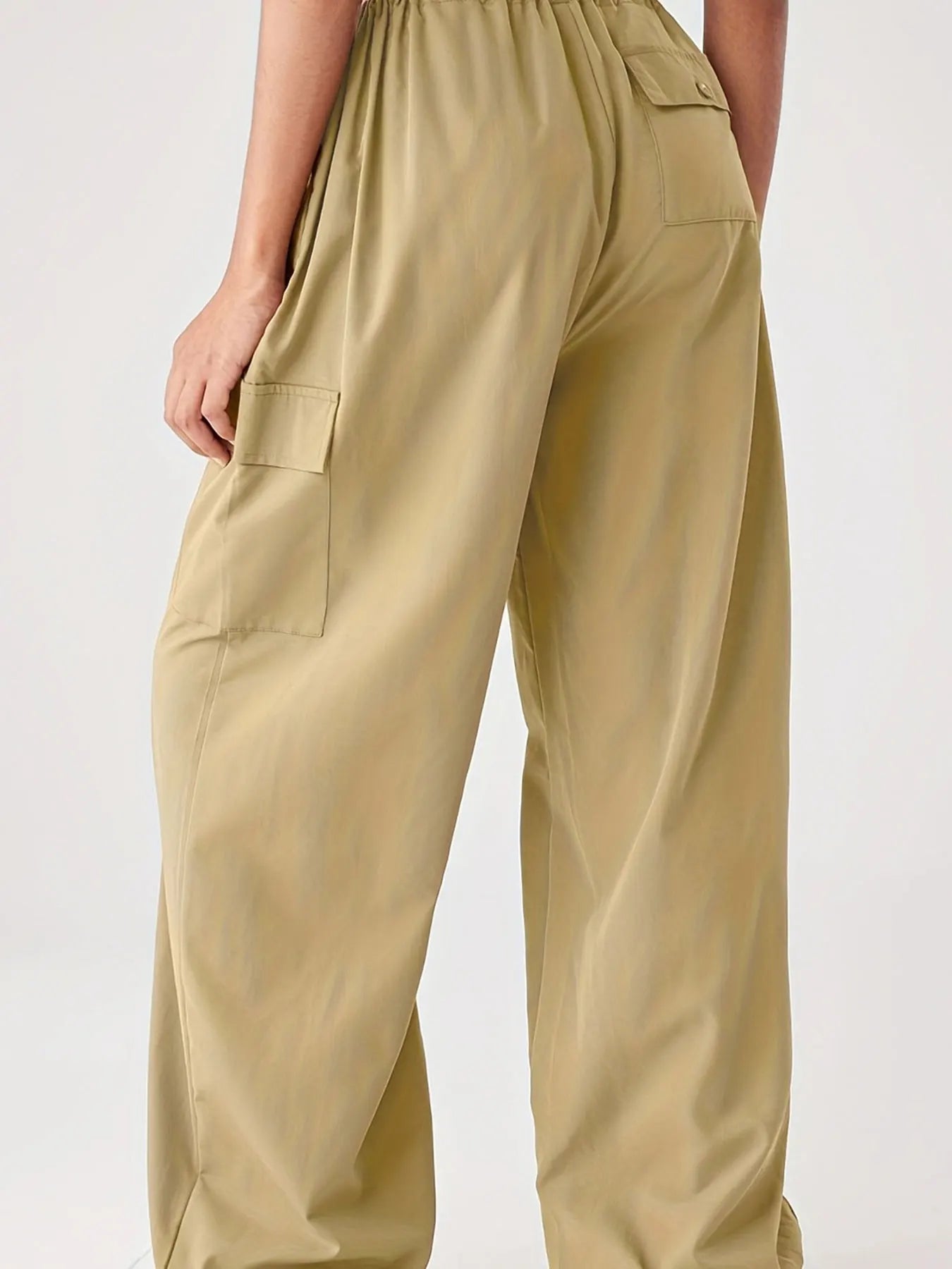 Cargo Wide Leg Elastic Drawstring Waist Pocketed Loose Fit Pants