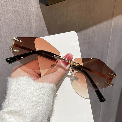 Retro Polygonal Rimless Irregular Square Sunglasses