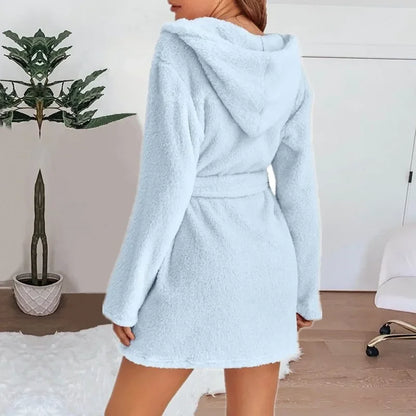 Bath Fluffy Plush Sexy Hooded Bathrobe