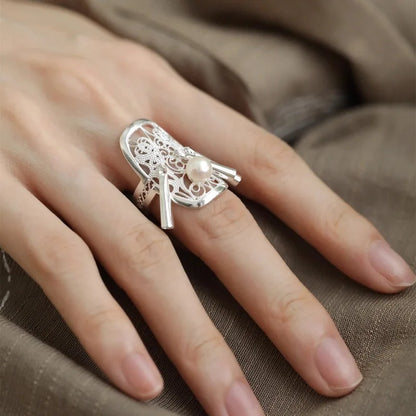 Silver Geometric Handmade Irregular Tassel Ring