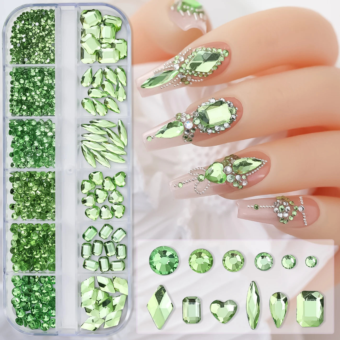 12Gird 3D Glass AB Crystal Nail Art Rhinestones Kit