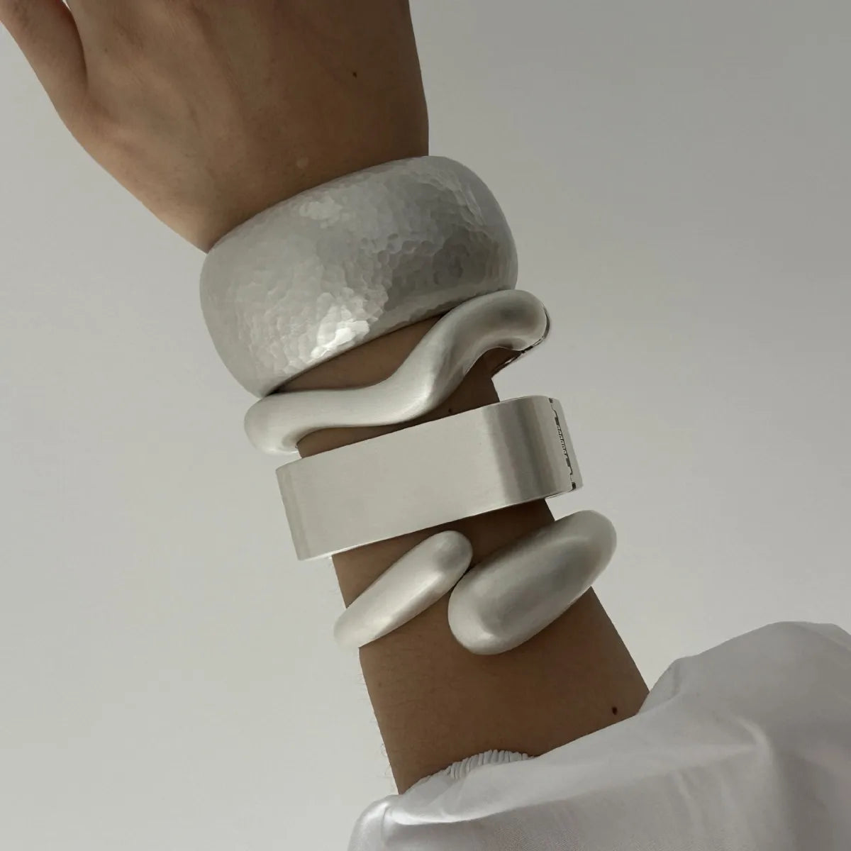 Punk Irregular Frosted Matte Metal Cuff Chunky Bangle Bracelets