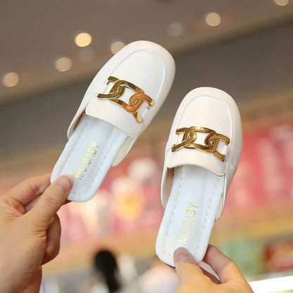 Flat Leather Casual Lazy Metal Korean Slippers