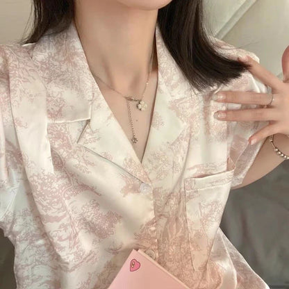 Short Sleeve Button Top and Shorts Pink Sleepwear Soft Comfy Pajama Set