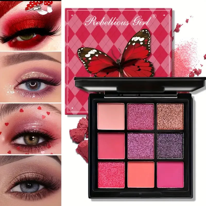 9-Grid Red Palette Purple Glitter Pearlescent Matte EyeShadow