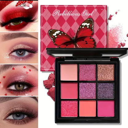 9-Grid Red Palette Purple Glitter Pearlescent Matte EyeShadow