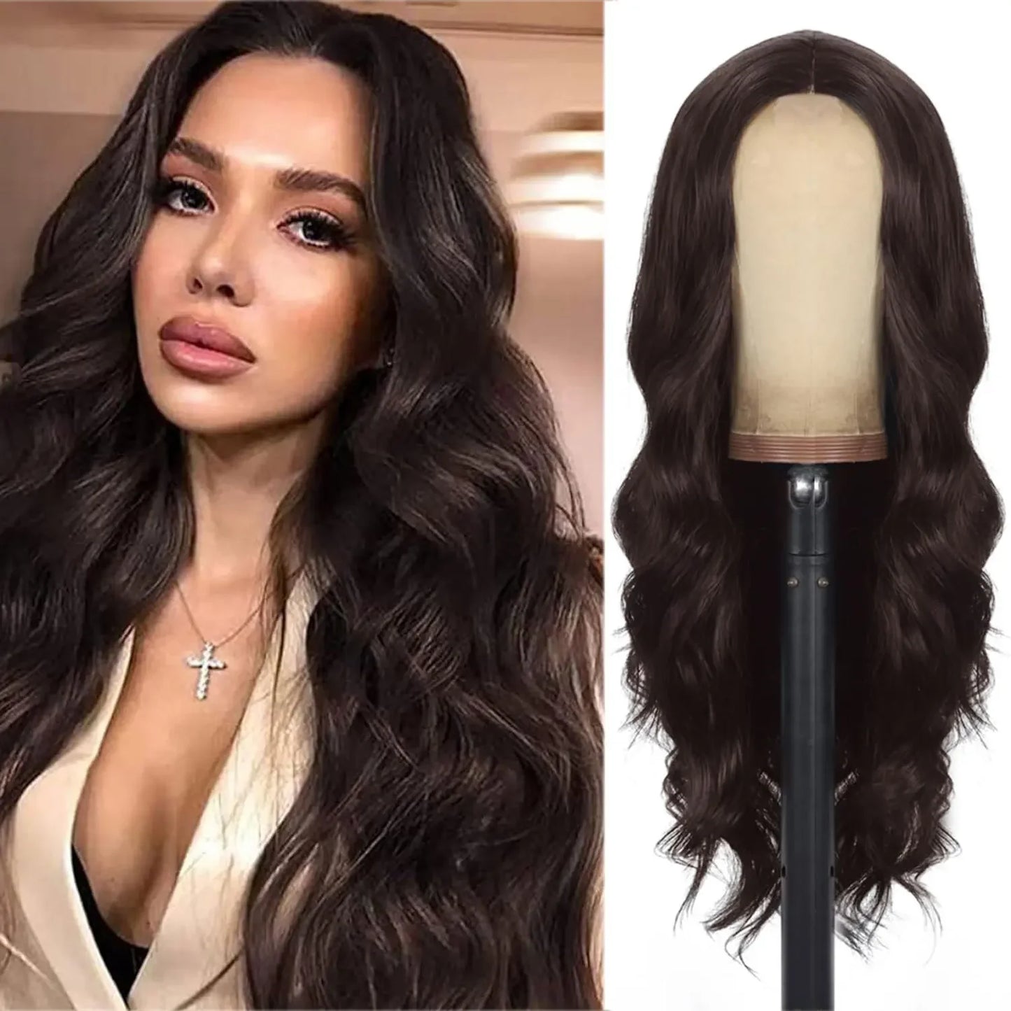 black synthetic Big waves long curly hair fluffy long hair wig