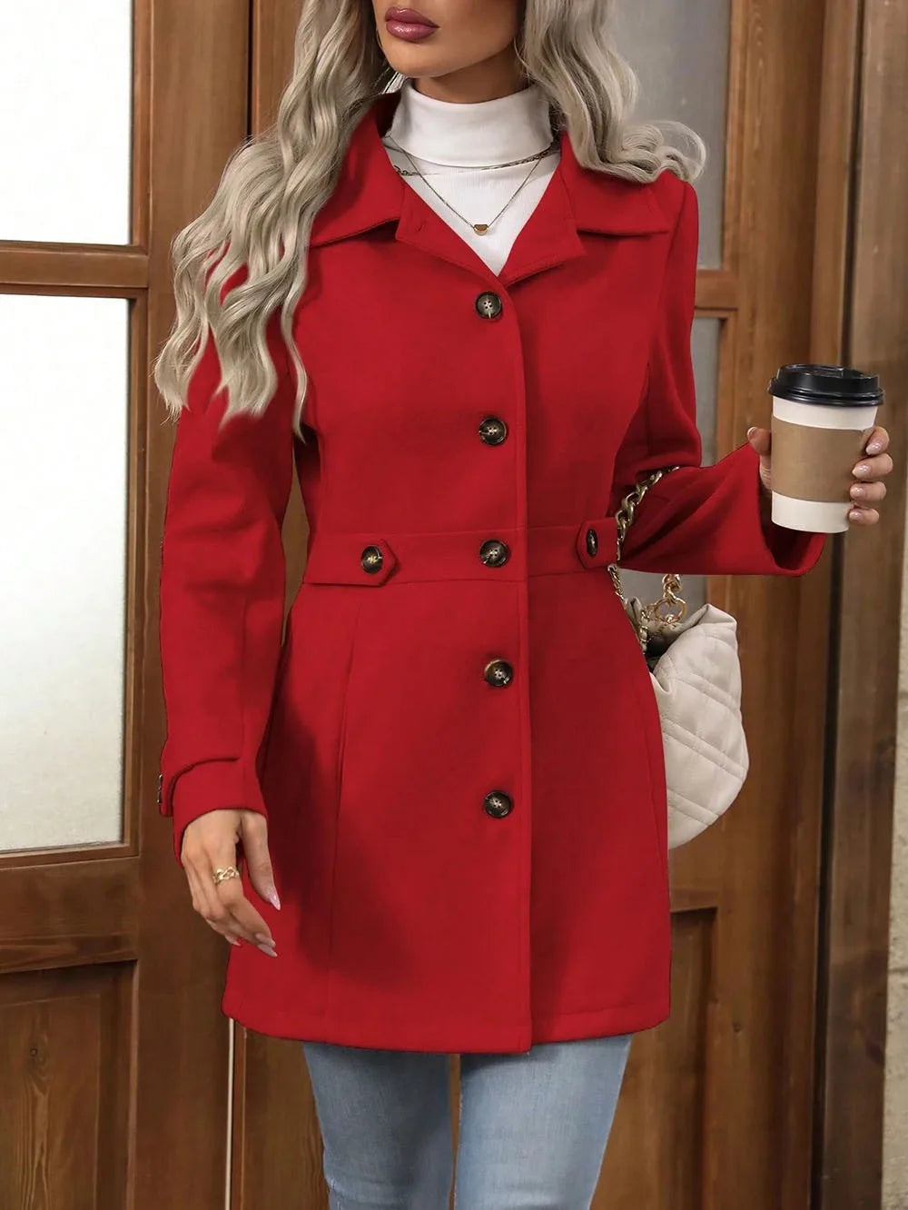 Autumn and Winter Solid Color Woolen Coat