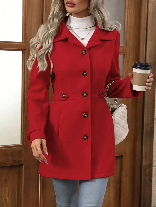 Autumn and Winter Solid Color Woolen Coat