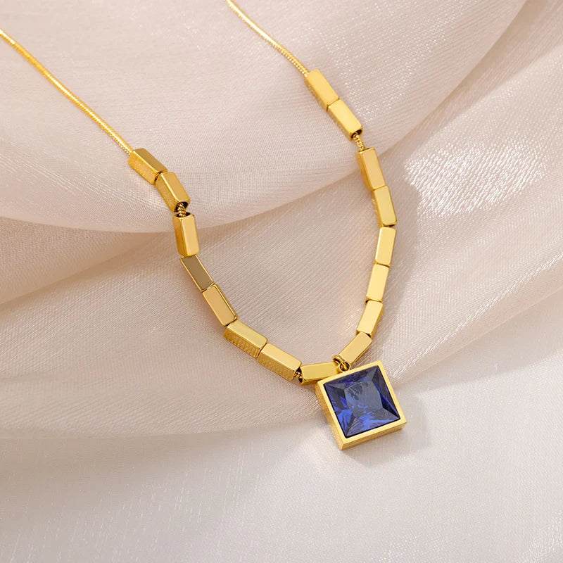 Devil's Eye Pendant Stainless Steel 18K Gold Plated Zirconia Necklace