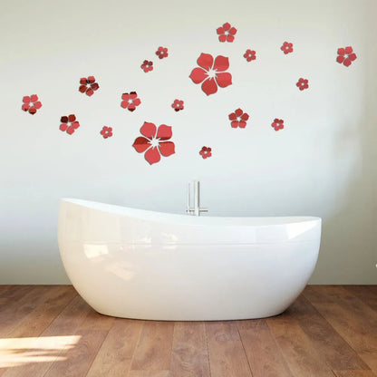 18Pcs 3D Flower Mirror Wall Stickers Home Decoration