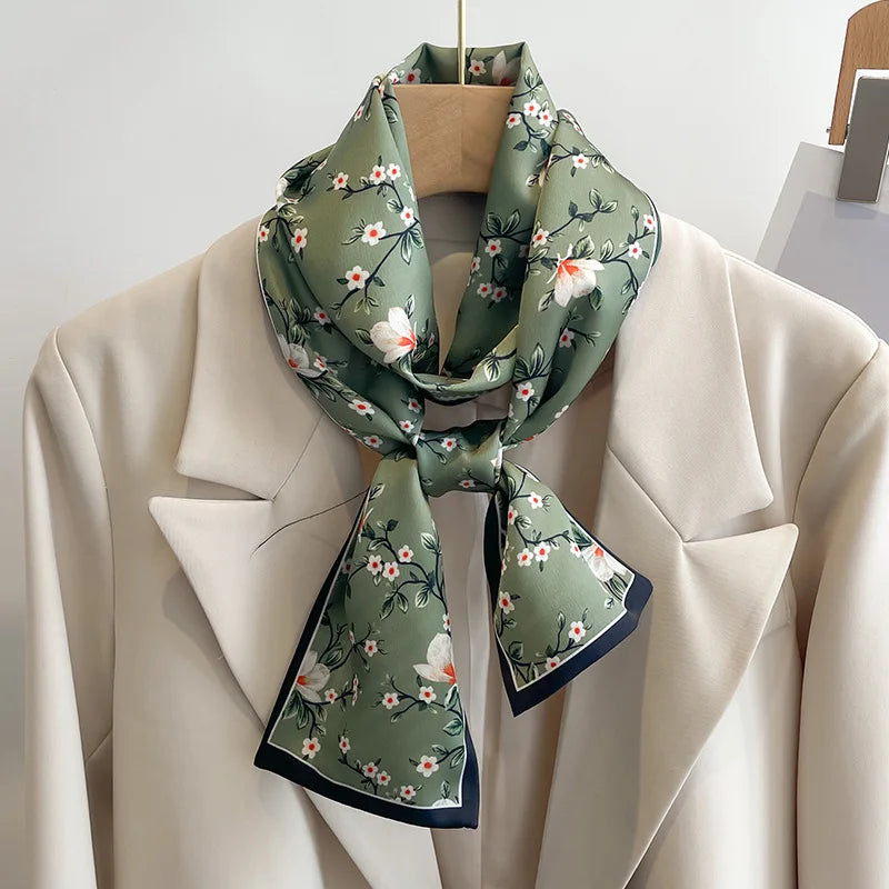 50 Color Silk Feel Scarf Luxury Long Narrow Small Silk Scarves Shawl