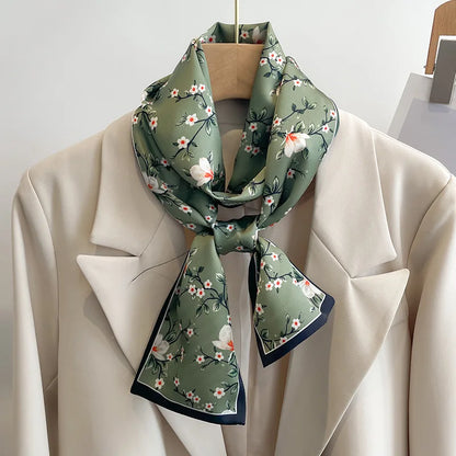 50 Color Silk Feel Scarf Luxury Long Narrow Small Silk Scarves Shawl