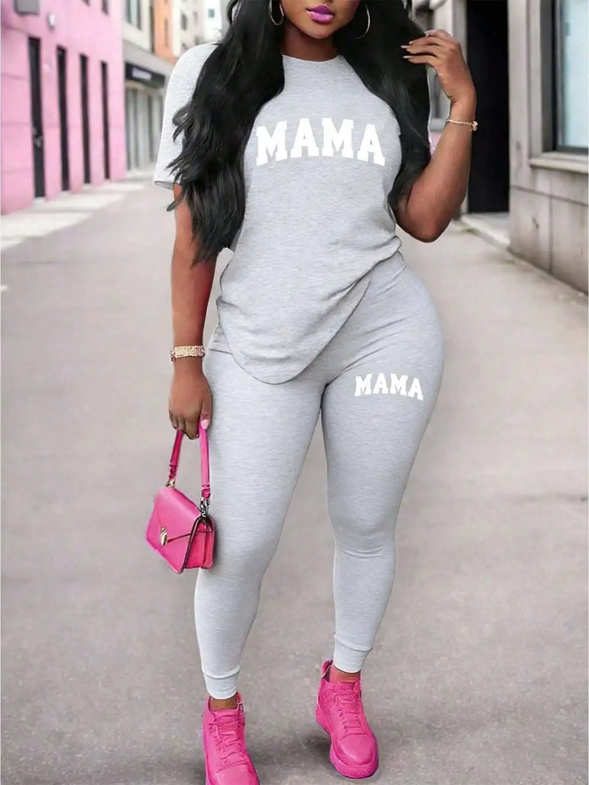 New Paris Printed Two-Piece Casual Short-Sleeved Round Neck T-Shirt Set