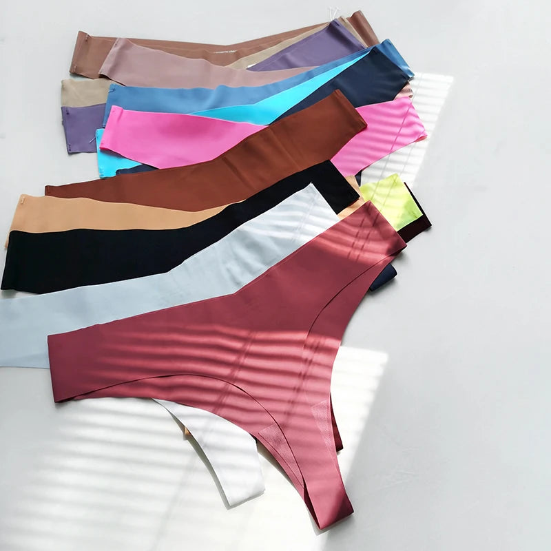 Seamless Thong Panties Sexy G String Ice Silk  Plus Size S-XL