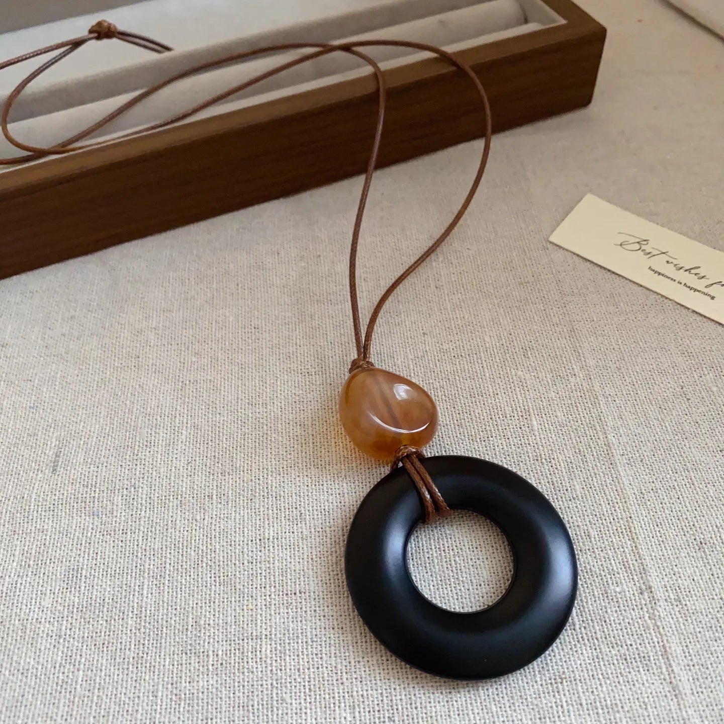 Black Coffee Round Water Drop Resin Necklaces