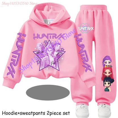 Hooded Mira Rumi Zoey  Girl Cute Casual Sports Cartoon Sweater Set