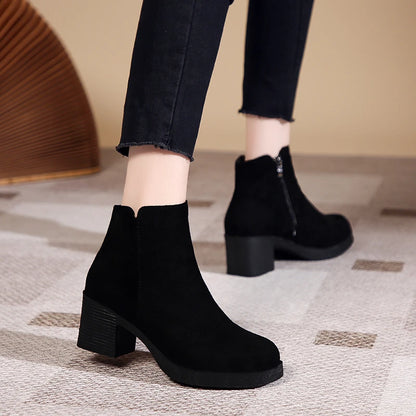 High-heeled ankle elegant round toe warm winter boots