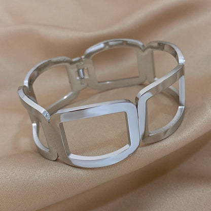 Vintage Y2K Stainless Steel Wide Weave Open Cuff Bangle Bracelet