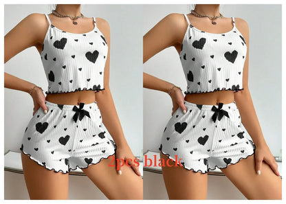 Short Tank Ventilate Soft Casual Love Printing Pyjama Set
