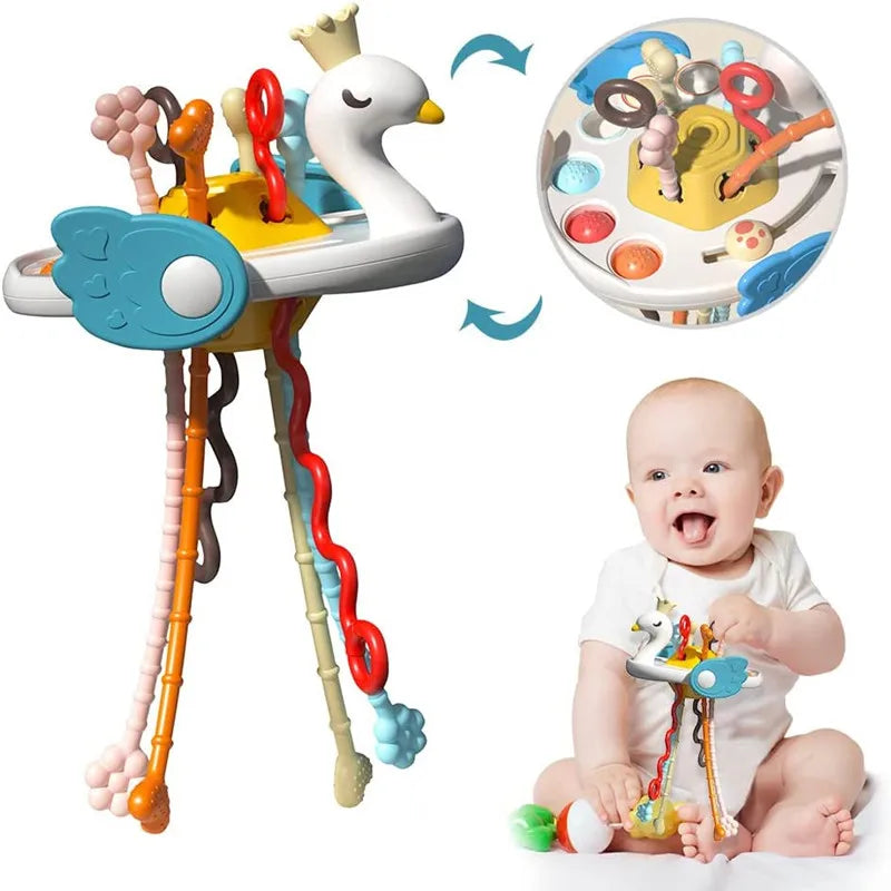 Activity Development Pull String Silicone Teething Rattle Educational Learning Toy
