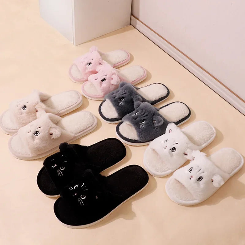Faux Fur Cat Soft Sole Non Slip  Slippers