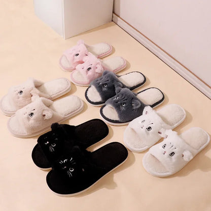 Faux Fur Cat Soft Sole Non Slip  Slippers