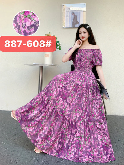 Long Maxi Bohemian Korean Style Floral Vintage Slim Dress Boho