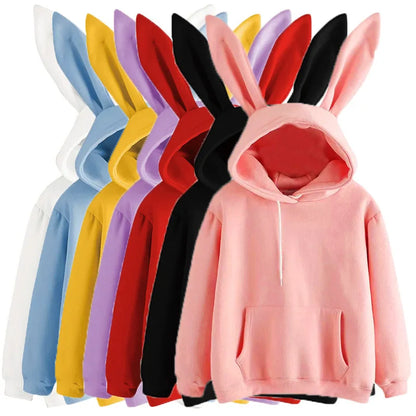 Hooded rabbit hoodie loose casual top coat