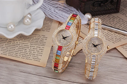 Baguette Diamond Luxury Gold Shockproof Waterproof Small Watch