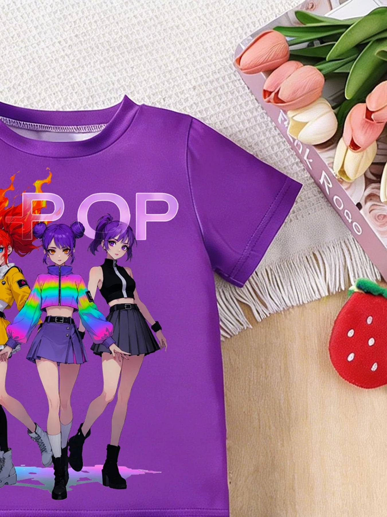 K-POP Anime Print Outfit Short Sleeve T-Shirt  Set
