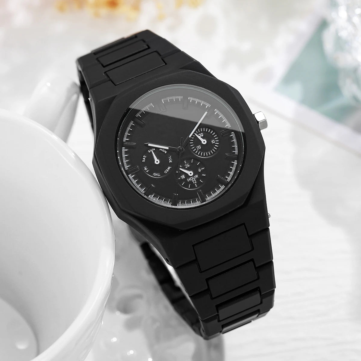 Imitation Three-eyes Dial Quartz Plastic  Band Watch