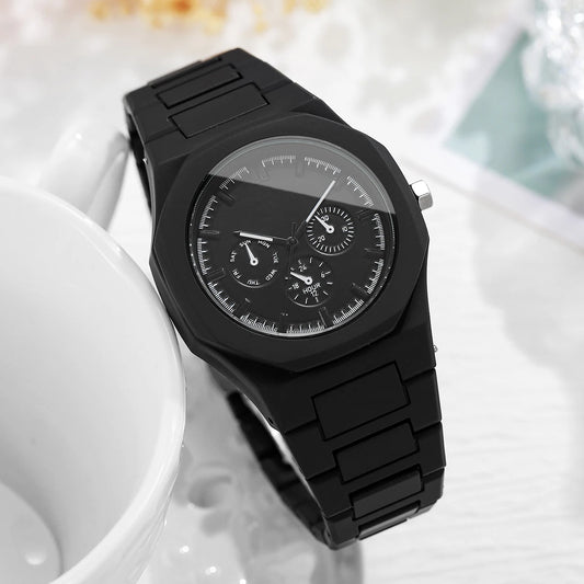 Imitation Three-eyes Dial Quartz Plastic  Band Watch