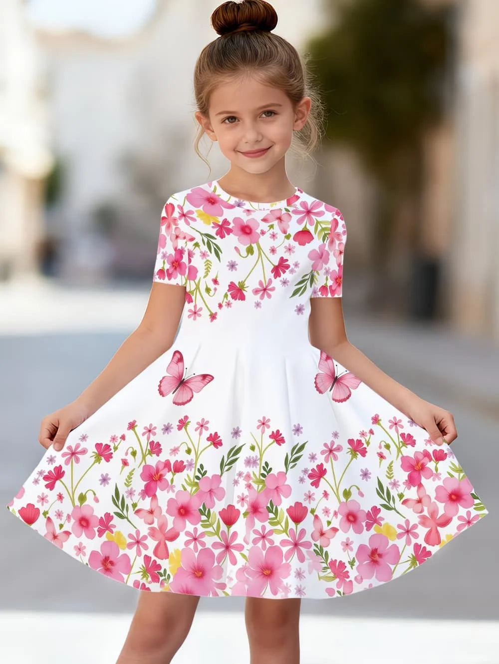 Beautiful Butterfly Printed Short Sleeve Dress