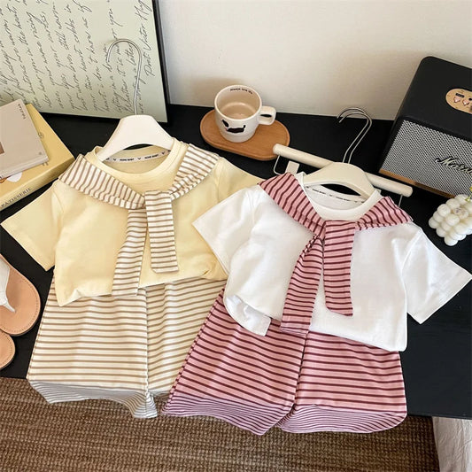 Girls Stripes Casual Clothes Sets 1-12Y