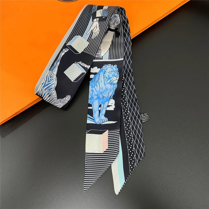 Zebra In Flowers Scarf Luxury Silk Scarf Hair Headband Foulard Skinny Scarves