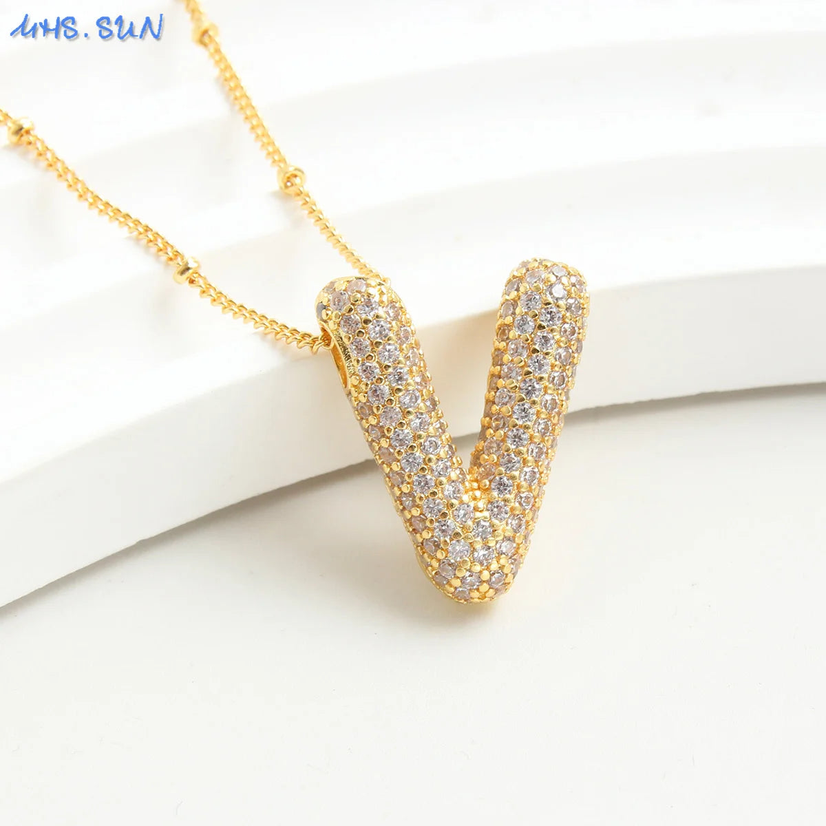 26 Letter Copper Zircon Bubble Initial Chunky Necklace