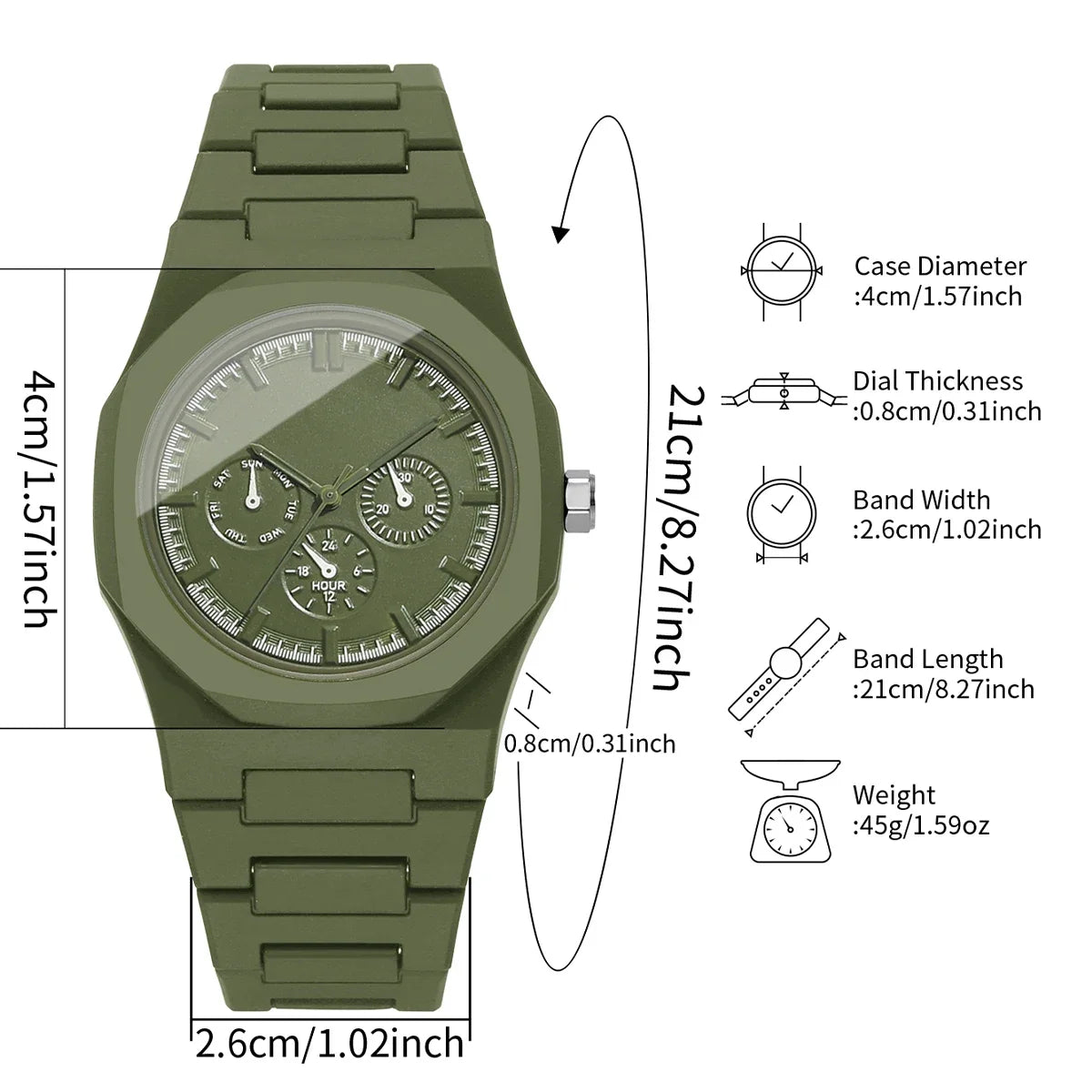 Imitation Three-eyes Dial Quartz Plastic  Band Watch