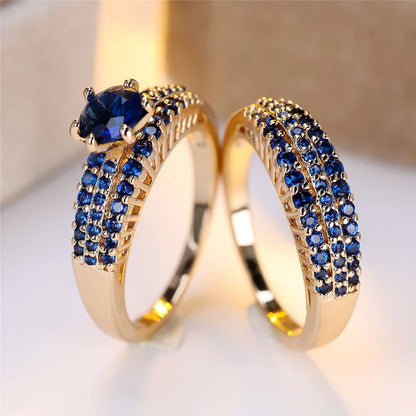 Crystal Purple Black Blue Zircon Round Stone Ring Set
