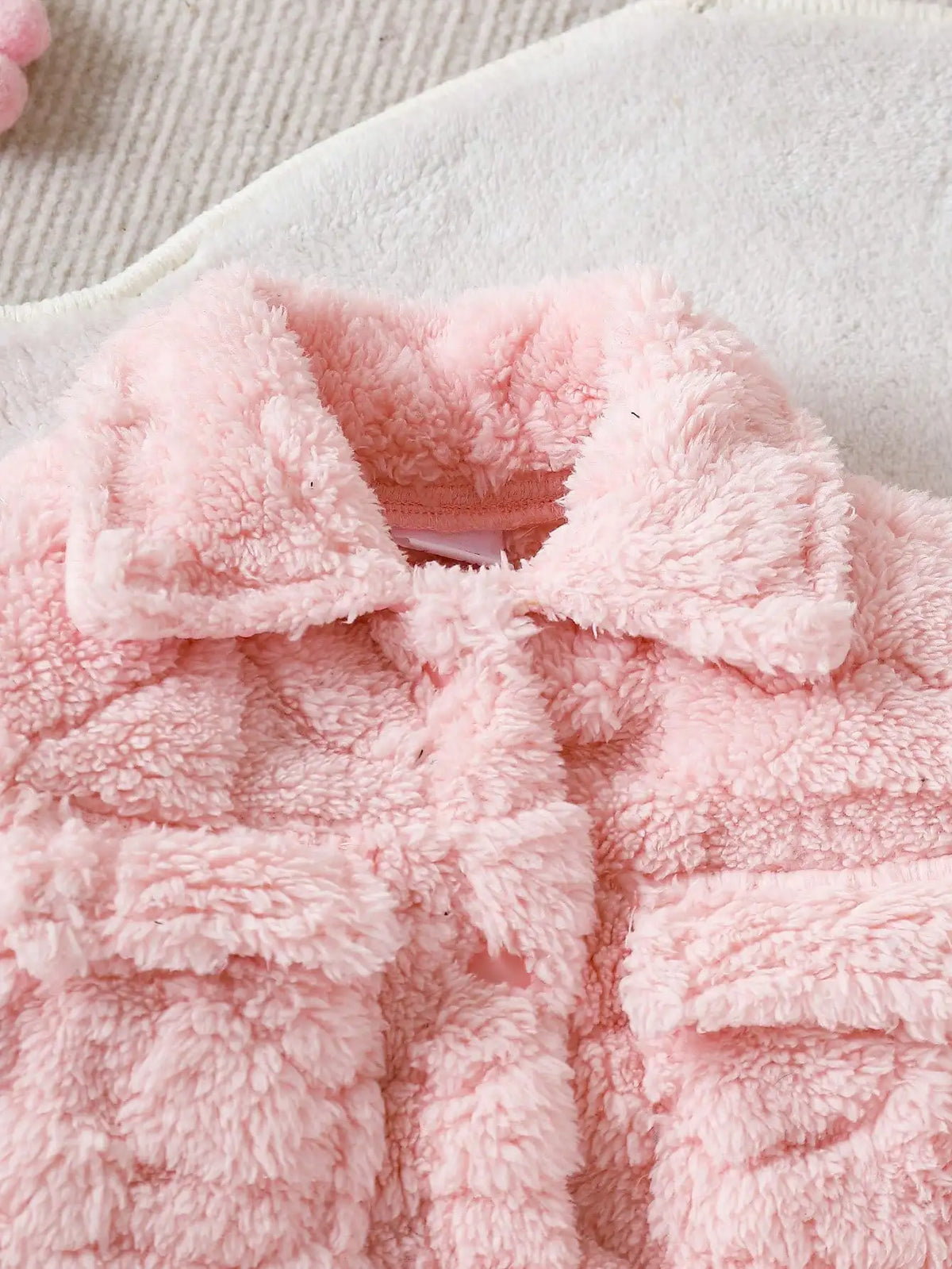 Baby girl casual pink plush long sleeved jacket Set