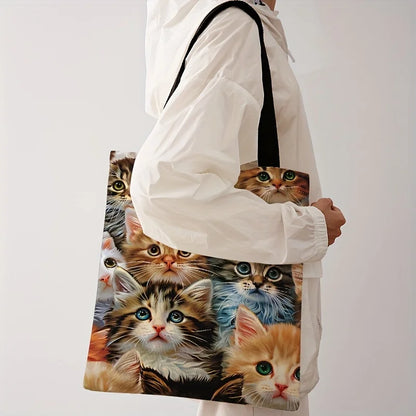 Cat printed casual canvas shopping bag