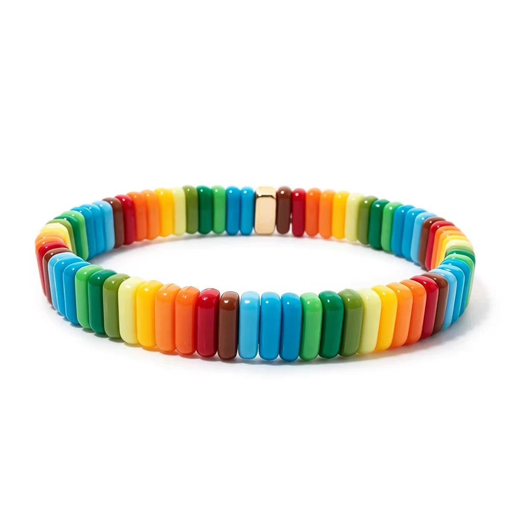 Colorful Acrylic Beaded Elastic Handmade Rainbow Color Bracelets