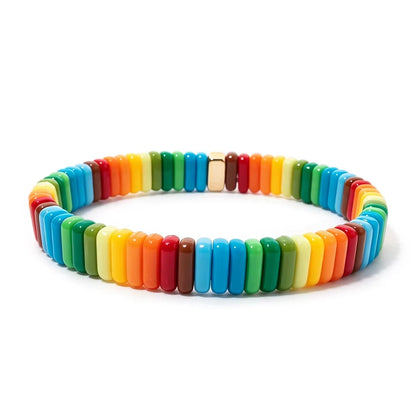 Colorful Acrylic Beaded Elastic Handmade Rainbow Color Bracelets