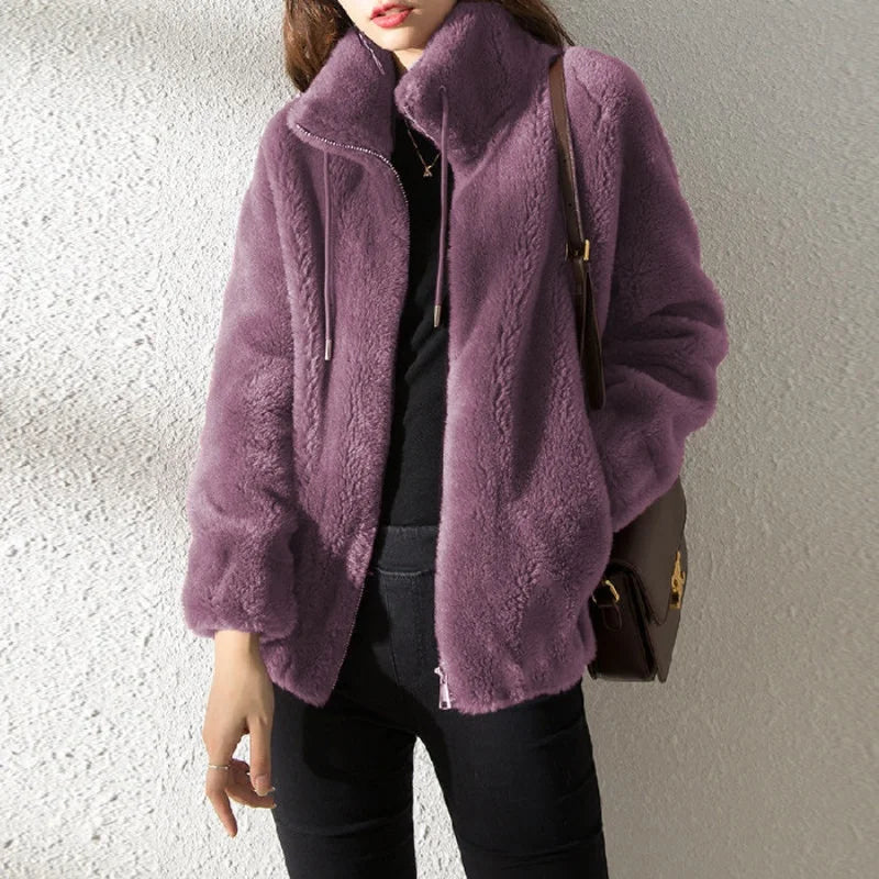 Faux Fur Coats Zipper Cardigan Plush Thick Warm Oversized Overcoat